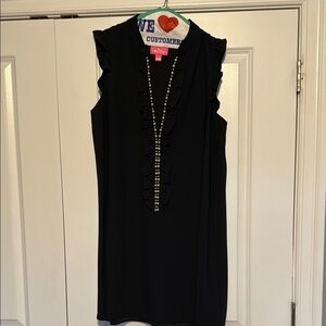 Lily Pulitzer Black Ruffle V-Neck Sleeveless Dress